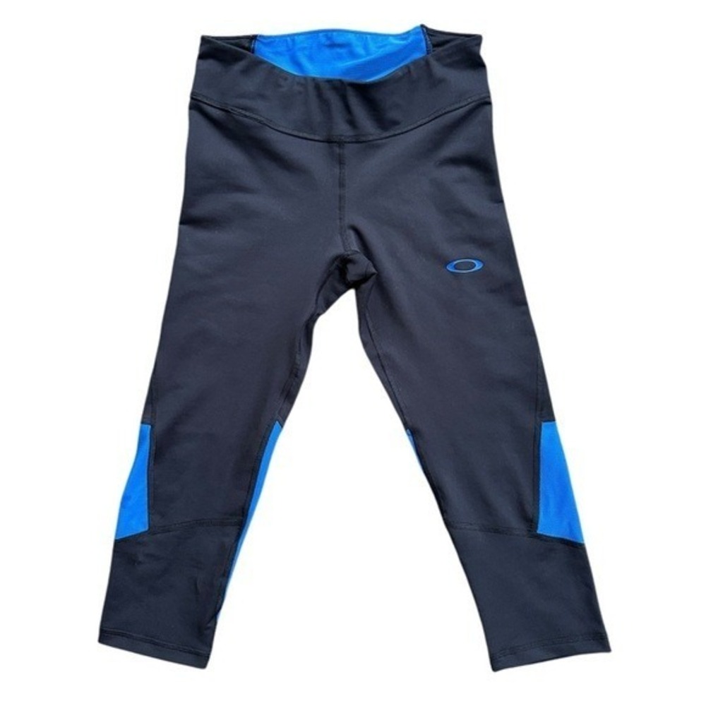 Oakley Performance Fit Capri Leggings Womens Size XS Black Blue Excellent